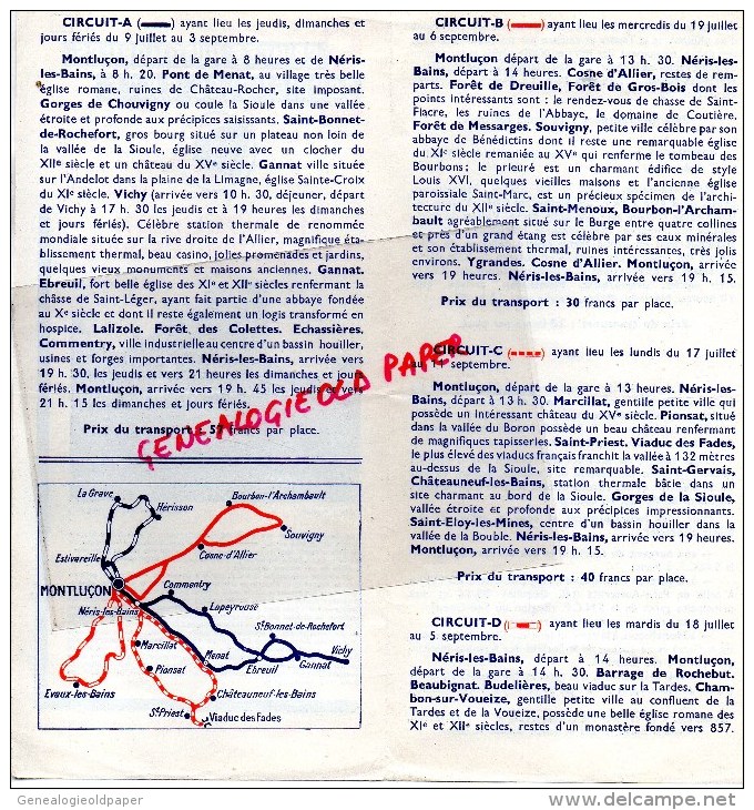 03 - MONTLUCON - CIRCUIT AU DEPART DE MONTLUCON ET NERIS LES BAINS- AUTOMOBILE ET SNCF-1939 - Reclame