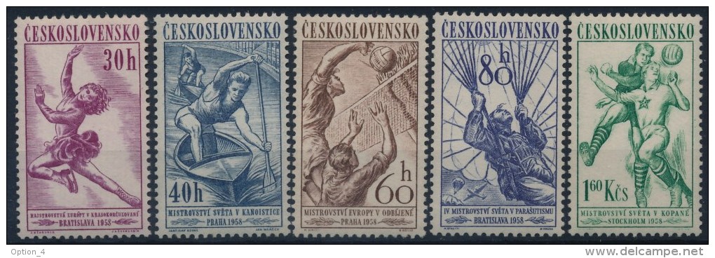 **Czechoslovakia 1958 Mi 1058-62 (5) Sport Canoe Volleyball Soccer Figure Skating Parachute MNH - Ungebraucht