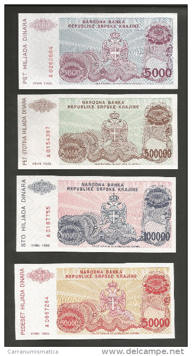 [NC] SERBIA - NATIONAL BANK - 5000 / 50000 / 100000 / 500000 DINARA (1993) LOT Of 4 DIFFERENT BANKNOTES - Serbia