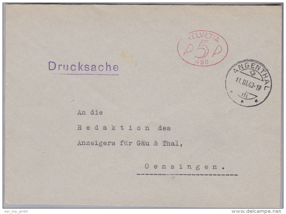 CH Firmenfreistempel 1940-03-11 Langenthal "P5P #458" Auf Drucksache - Affranchissements Mécaniques