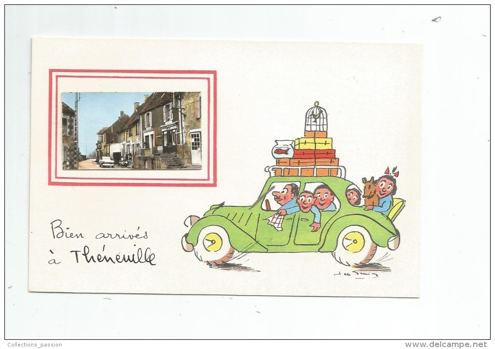 Cp , 03 , Bien Arrivés à THENEUILLE , Voiture , Chien ,  , Signée Illustrateur: Jean De Preissac - Autres & Non Classés