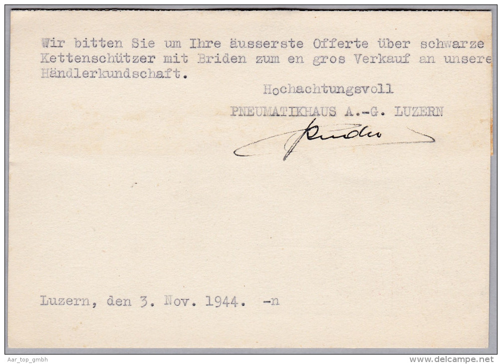 CH Firmenfreistempel 1944-11-03 Luzern 2 "P10P" #1293 Auf Karte - Affranchissements Mécaniques