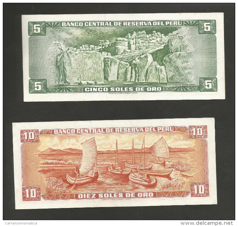 PERU' - BANCO CENTRAL De RESERVA Del PERU' - 5 & 10 SOLES De ORO (1974 / 1976) - LOT Of 2 DIFFERENT BANKNOTES - Pérou