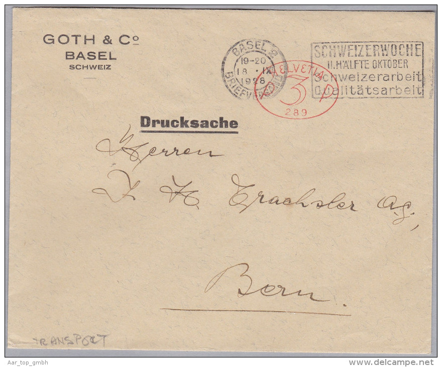 CH Firmenfreistempel 1928-09-18 Basel 2 "P3P #289" Auf Brief - Postage Meters