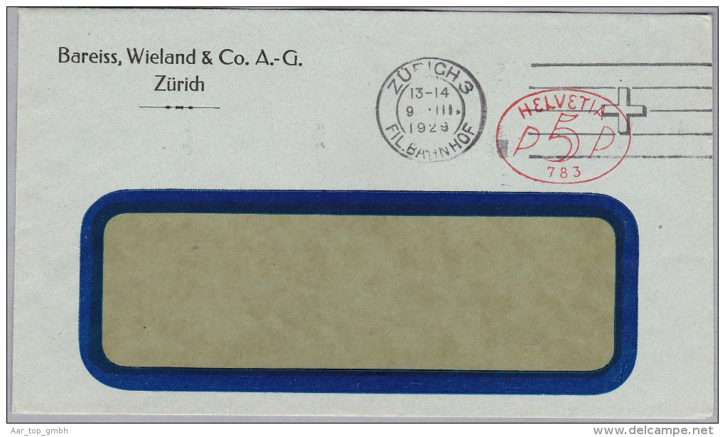 CH Firmenfreistempel 1929-03-09 Zürich 3 "P5P #783" Auf Brief - Postage Meters