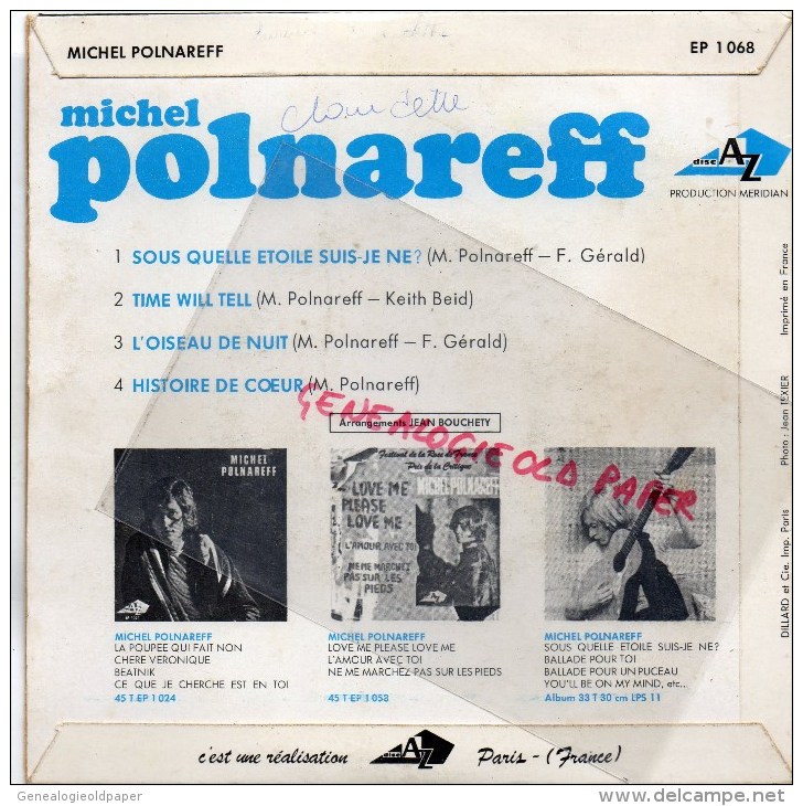 MICHEL POLNAREFF- DISQUE 45 TOURS EP 1068- SOUS QUELLE ETOILE SUIS JE NE ? TIME WILL TELL - Disco, Pop