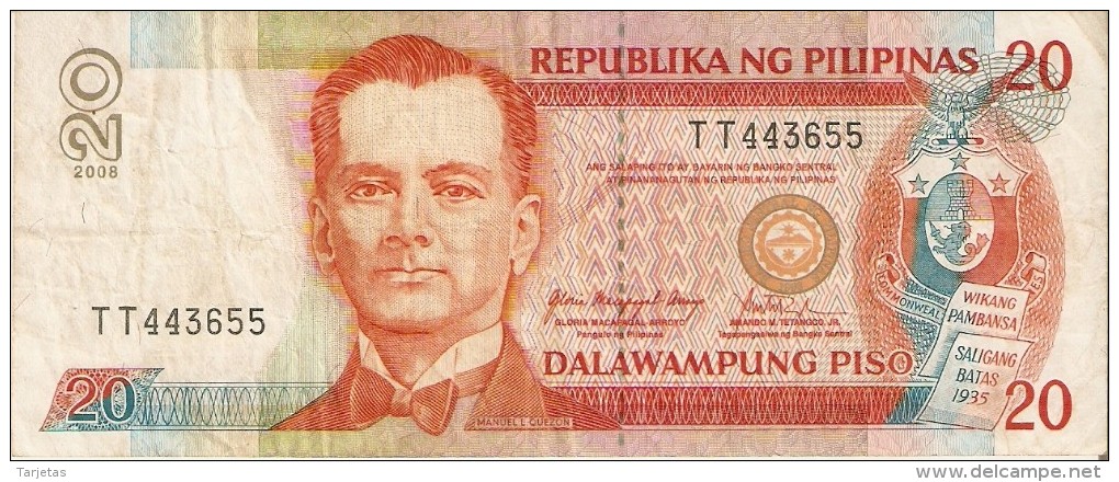 BILLETE DE FILIPINAS DE 20 PISO NUMEROS NEGROS  (BANKNOTE) - Philippines