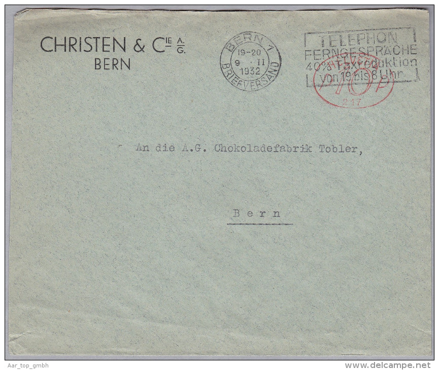 CH Firmenfreistempel 1932-02-09 Bern "P10P  #217" Auf Ortsbrief - Affranchissements Mécaniques