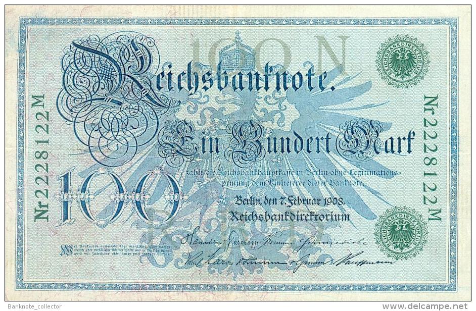 Deutschland, Germany - 100 Mark, Reichsbanknote, Ro. 34 ,  ( Serie N/M  ) VF, 1908 ! - 100 Mark