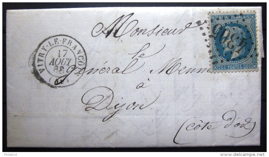 GC 3979 Sur 29A + Cachet Type 15  --  VITRY LE FRANCOIS  --  MARNE  --  LAC  --  1868 - 1849-1876: Période Classique