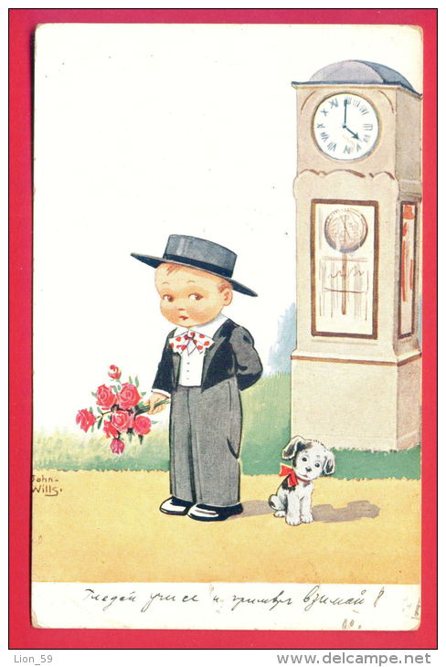 156368 / Dog Chiens Hunde Cani Honden Perros  , BOY ROSES CLOCK By Illustrator John Wills - WSSB 8849/2 BOURGAS BULGARIA - Wills, John