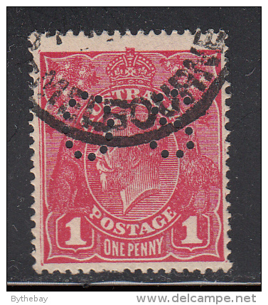 Australia Used SG #O54c 1p George V, Rosine Die I Puncture: Type O2 Variety: Double Frame Line At Left - Service