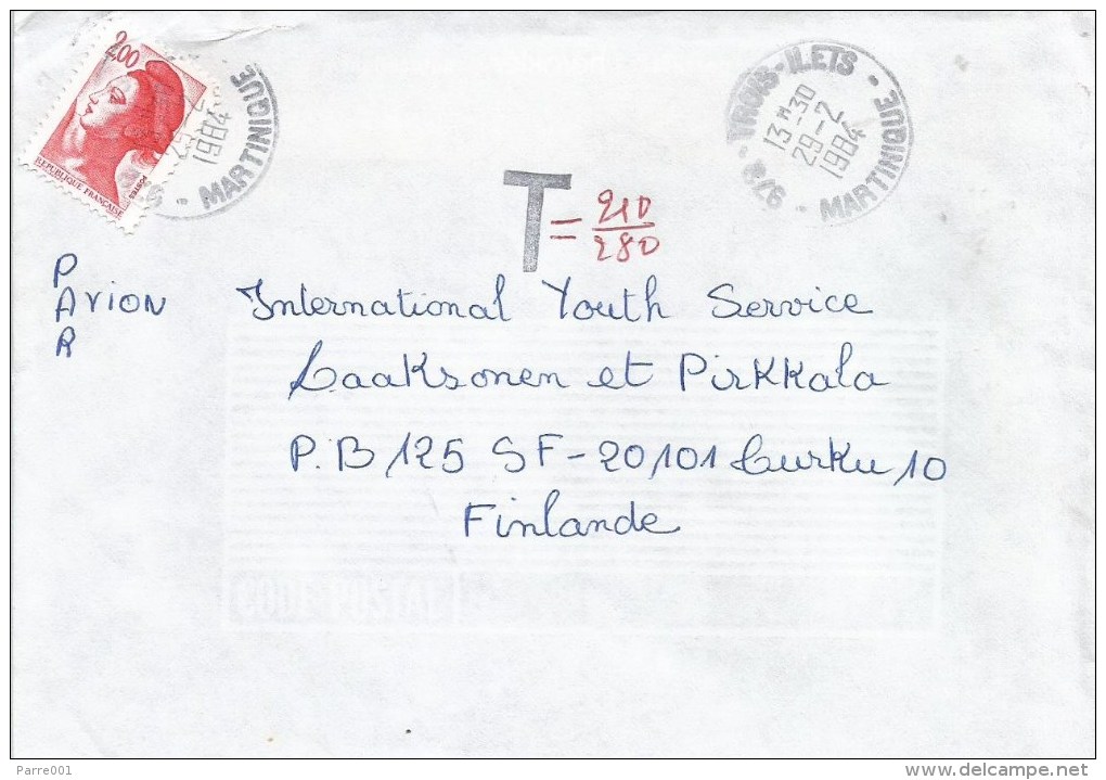 Martinique 1984 Trois Ilets Underfranked Taxed Cover - Brieven En Documenten