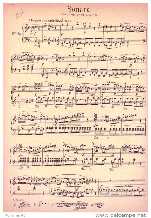 Partition De Piano - Edition Classique Du CONSERVATOIRE DE VIENNE - Sonate N° 8 En UT Majeur - W.A. MOZART - M-O
