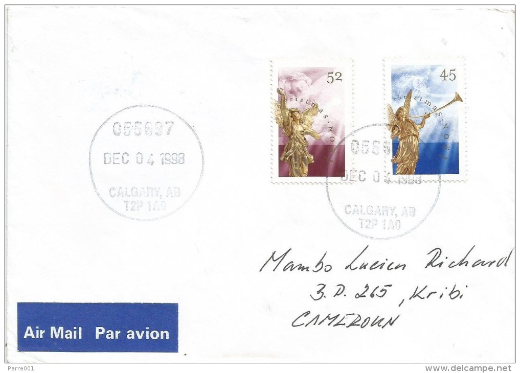 Canada 1998 Calgary Christmas Angles Cover To Kribi Cameroun - Lettres & Documents