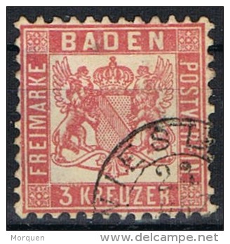 Sello 3 Kr BADEN, Antiguo Estado Aleman, Fechador WIESLOCH,  Num 54 º - Andere & Zonder Classificatie