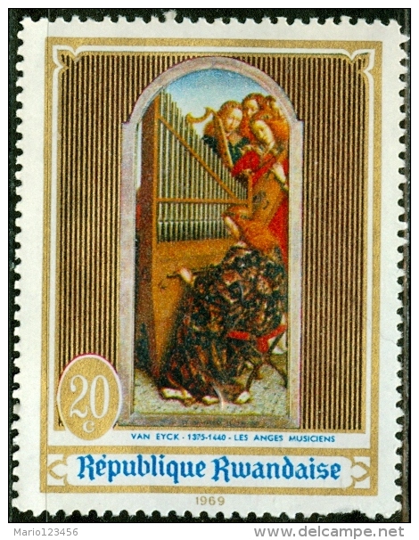 RWANDA, REPUBBLICA DEL RWANDA, ARTE, PITTURA, VAN EYCK, 1969, FRANCOBOLLO USATO - Oblitérés