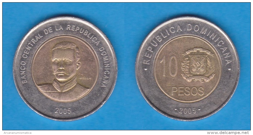 REPUBLICA DOMINICANA   10  PESOS  2.005  Bimetálica  KM#106   VF/MBC    DL-11.063 - Dominicaine