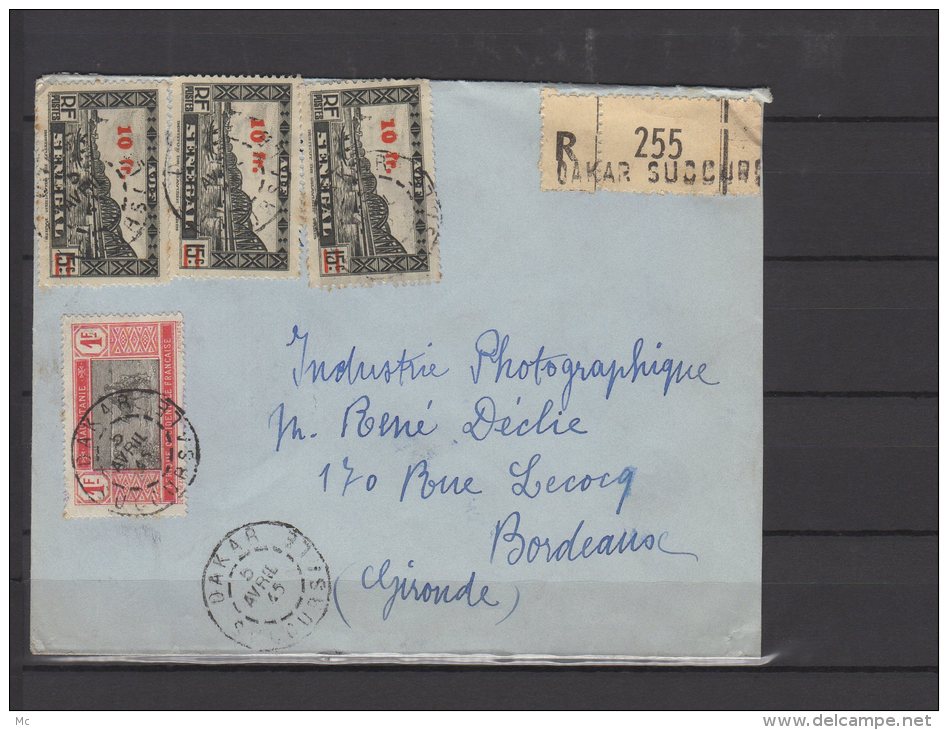 Mauritanie  - N° 31 + Sénégal N° 194 X3 Obli/sur Lettre Recommandée  Pour Bordeaux - 1945 - Brieven En Documenten