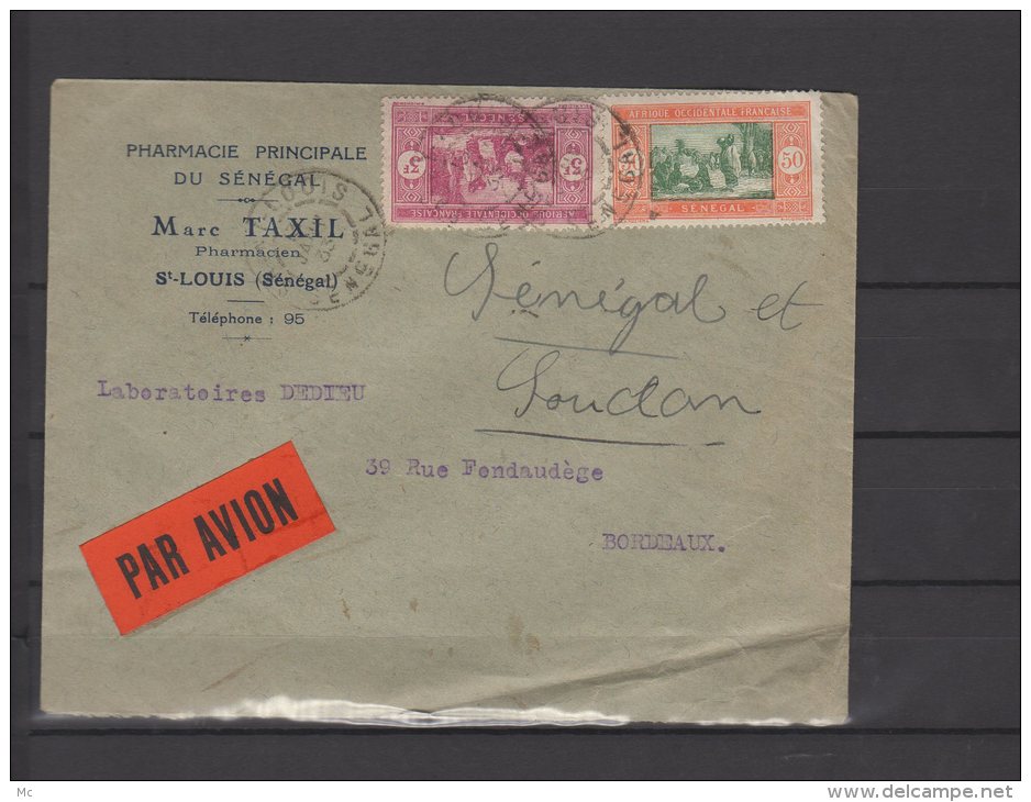 Sénégal - N° 100 Et  112 Obli/sur Lettre Par Avion Pour Bordeaux - 1933 - Covers & Documents