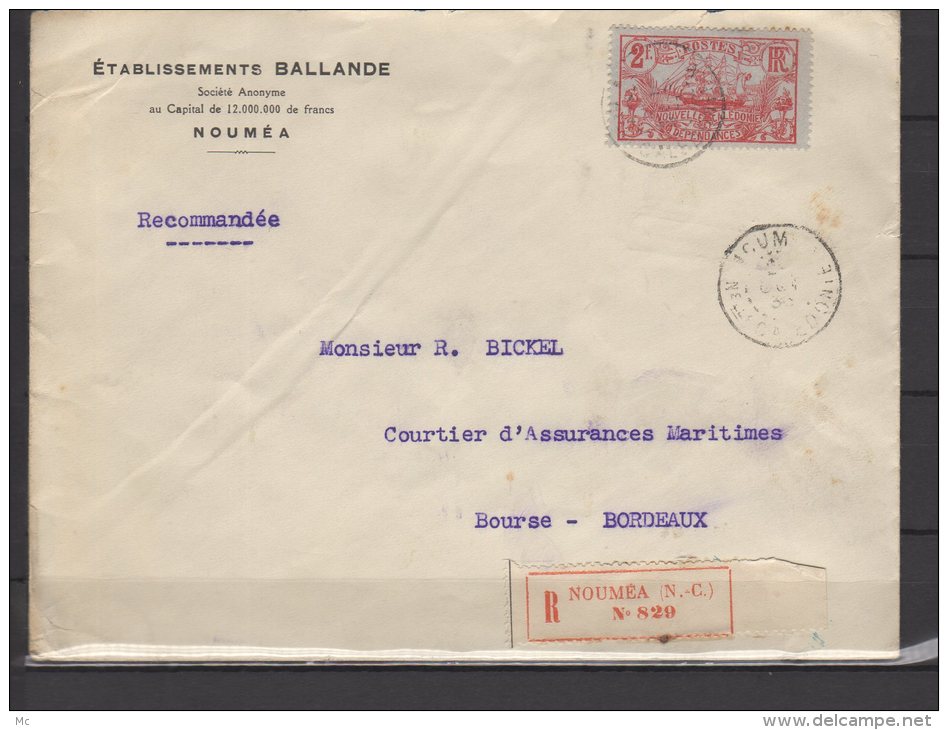Nouvelle Calédonie - N° 103  Obli/sur Lettre Recommandée De Nouméa Pour Bordeaux - 1936 - Covers & Documents