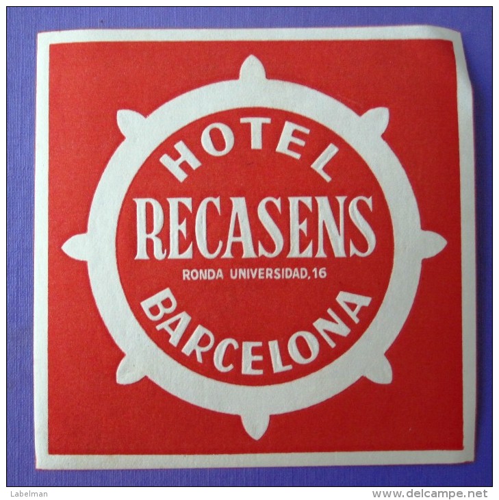 HOTEL RESIDENCIA PENSION RECASENS BARCELONA SPAIN LUGGAGE LABEL ETIQUETTE AUFKLEBER DECAL STICKER MADRID - Hotel Labels