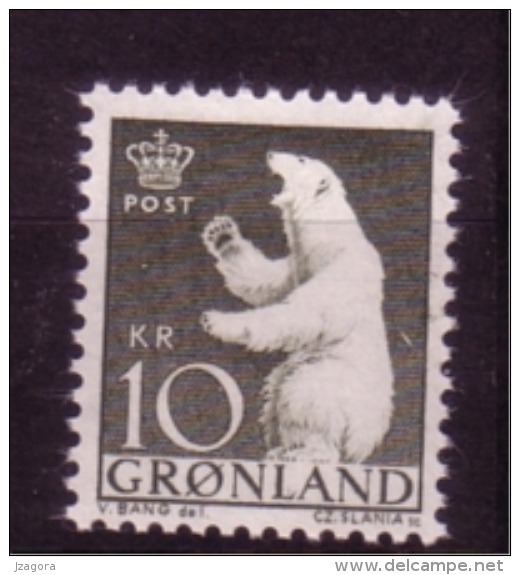 POLAR BEAR Eisbär Oso Polar Ours Polaire 10kr GREENLAND GRÖNLAND GOENLAND 1963 MI 61 MNH Slania Engraved ARCTIC - Arctic Wildlife