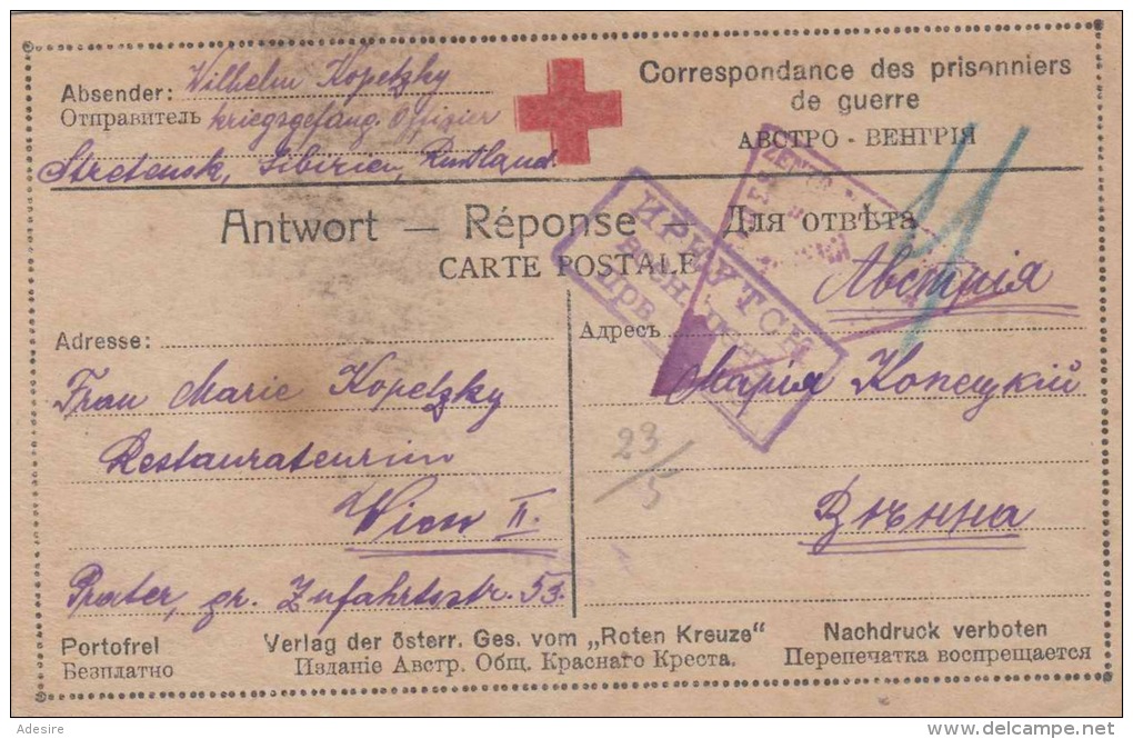 Stretansk Sibirien Russland 1917 - Rote Kreuz Karte Gel.v. Stretansk > Wien II - Red Cross