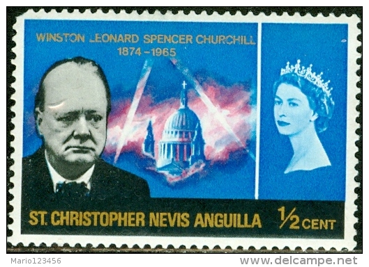 SAINT CHRISTOPHER, NEVIS, ANGUILLA, COMMEMORATIVO, CHURCHILL, 1966, FRANCOBOLLO USATO, Scott 167, YT 181 - St.Christopher-Nevis-Anguilla (...-1980)