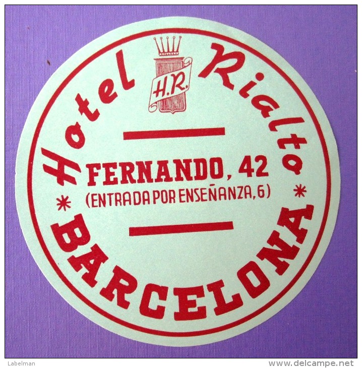 HOTEL RESIDENCIA PENSION MOTEL RIALTO PALACE BARCELONA SPAIN LUGGAGE LABEL ETIQUETTE AUFKLEBER DECAL STICKER MADRID - Hotel Labels