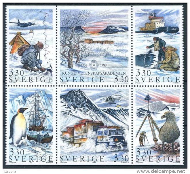 POLAR RESEARCH POLARFORSCHUNG RECHERCHE POLAIRE ARKTICA ANTARKTICA SWEDEN SUEDE SCHWEDEN 1989 MNH  MI 1553 - 1558 - Scientific Stations & Arctic Drifting Stations