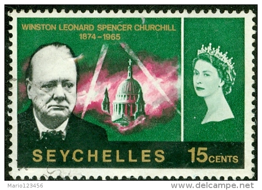 SEYCHELLES, COMMEMORATIVO, CHURCHILL, 1966, FRANCOBOLLO USATO, Mi 225, Scott 223 - Seychelles (...-1976)