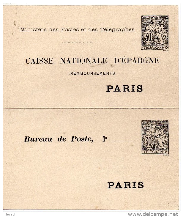 FRANCE ENTIER POSTAL DOUBLE 30c NOIR TYPE CHAPLAIN CAISSE NATIONALE D'EPARGNE - Pneumatiques