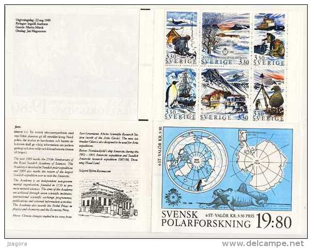 POLAR RESEARCH POLARFORSCHUNG ARKTICA ANTARKTICA SWEDEN SUEDE SCHWEDEN 1989  1353 -1358 BOOKLET MNH Map Maps Carte Karte - Bases Antarctiques