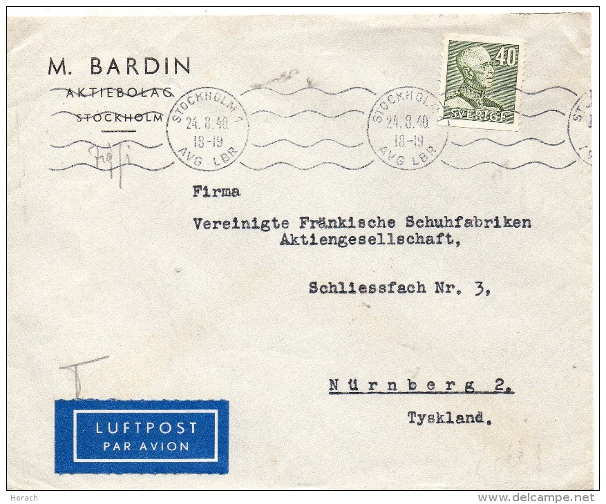 SUEDE LETTRE CENSUREE POUR L'ALLEMAGNE 1940 - 1930- ... Rouleaux II