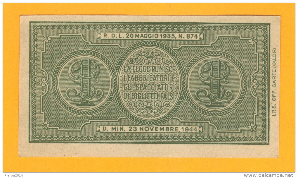 1 LIRA - ITALIA LAUREATA - DECR. 23 - 11 - 1944 - QFDS - Italia – 1 Lira