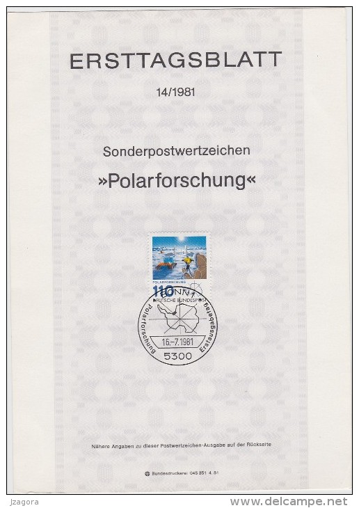 POLAR RESEARCH Polarforschung RECHERCHE POLAIRE ARKTICA ANTARKTICA  BRD GERMANY 1981 MI 1100  FDC ERSTAGSBLATT - Research Programs