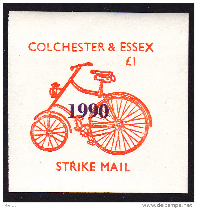 1990 Colchester & Essex Strike Mail £1 Orange Stamp Opt Velo Fahrrad Bicycle - Wielrennen