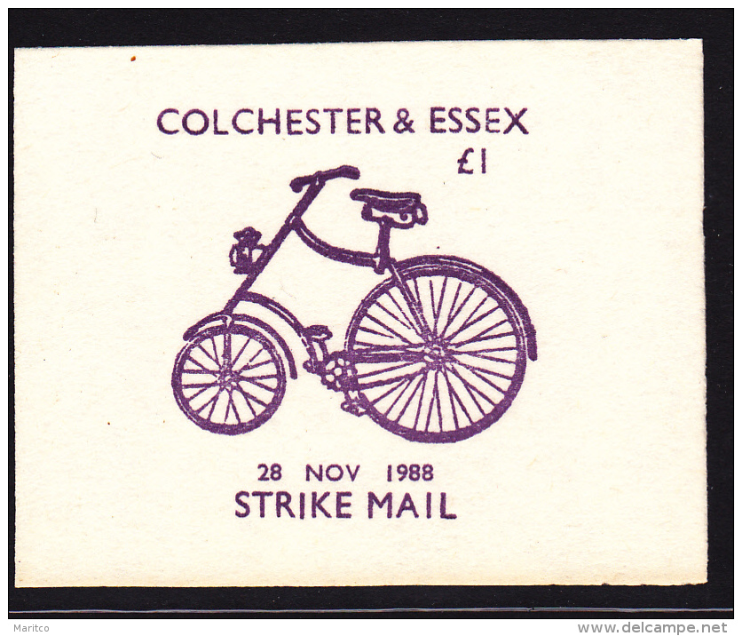 1988 Colchester & Essex Strike Mail £1 Purple Proof On White Card Velo Fahrrad Bicycle - Wielrennen