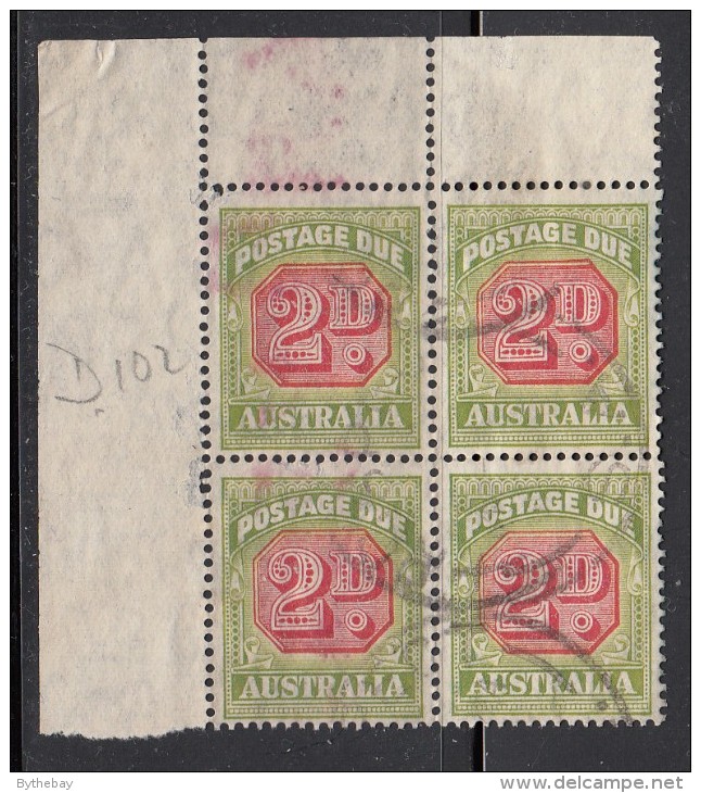 Australia Used Scott #J66 Blank Upper Left Corner Block 2p Postage Due - Segnatasse