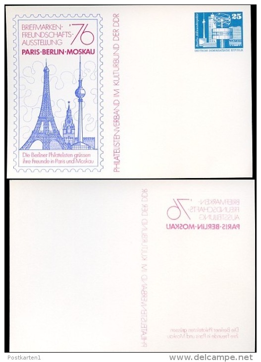 DDR PP17 C2/001a Privat-Postkarte ABKLATSCH Bauwerke Paris Moskau Berlin 1976 - Postales Privados - Nuevos