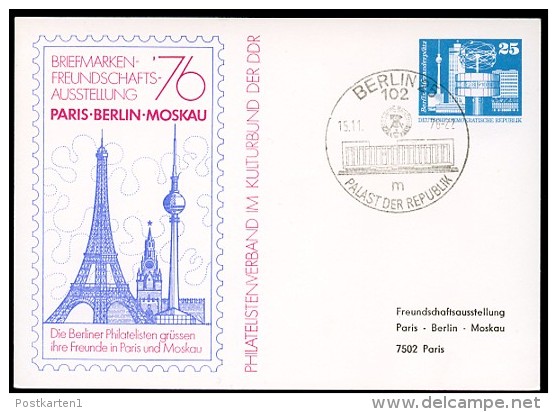 DDR PP17 C2/001b Privat-Postkarte EIFFEL-TURM SPASSKI-TURM FERNSEHTURM Sost 1978  NGK 4,00 € - Private Postcards - Used