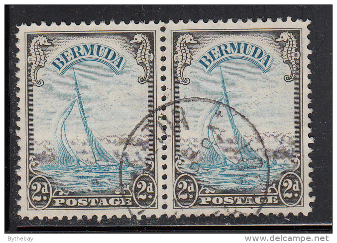 Bermuda Used Scott #109 Pair 2p Yacht 'Lucie', Brown Black & Turquoise Blue - Bermuda