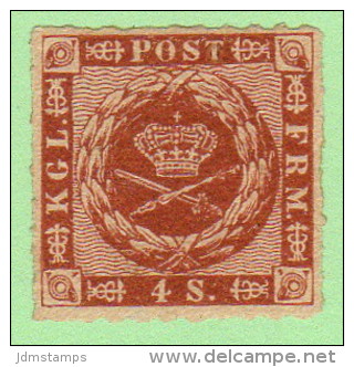 DEN SC #9b MNH  1863 Royal Emblems W/sm Gum Disturb / Adherent Near T (shown) - Unused Stamps