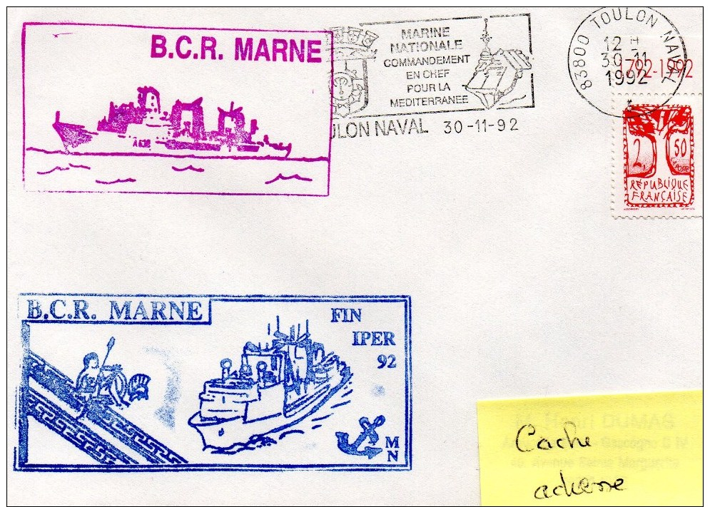 B.C.R. MARNE - FIN IPER -  Flamme Mécanique TOULON NAVAL 30/11/1992 - Naval Post