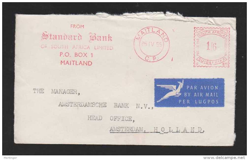 South Africa 1955 Advertising Meter Airmail Cover STANDARD BANK Maitland To Netherlands - Briefe U. Dokumente