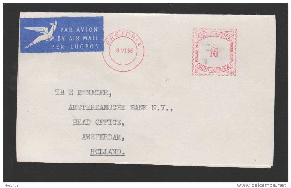 South Africa 1955 Meter Airmail Cover PRETORIA To Netherlands - Briefe U. Dokumente