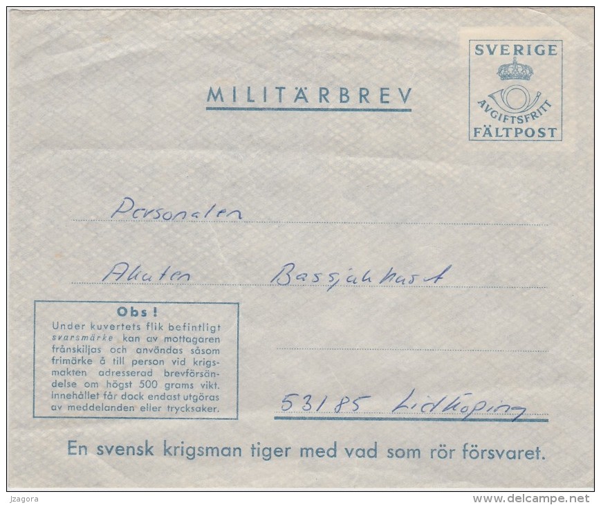 SWEDISH MILITARY PREPAID COVER WITH REURN STAMP ON BACK COUVERTURE PREPAYE MILITAIRE - SWEDEN SUEDE SCHWEDEN 1960 - Military