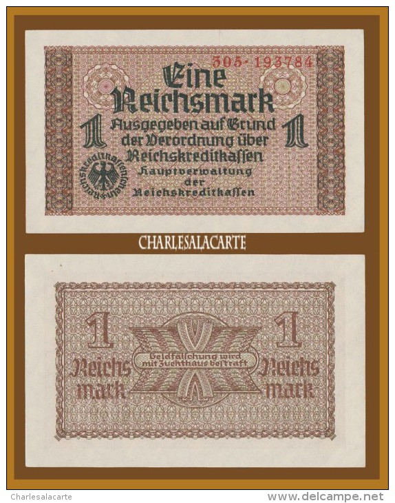 1940 GERMANY 1 REICHSMARK KRAUSE R136a BANKNOTE No. ...84 UNC/EXCELLENT CONDITION - WW2