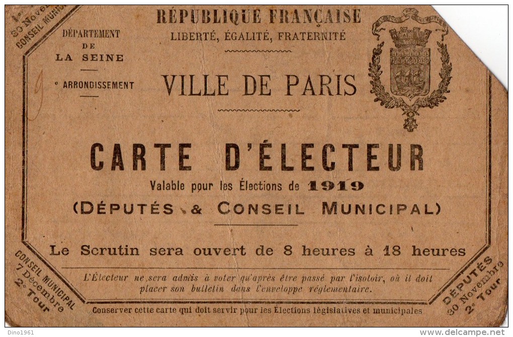 VP1292 - Ville De PARIS - Carte D' électeur - Mr BANVILLE Artiste Peintre - Andere & Zonder Classificatie
